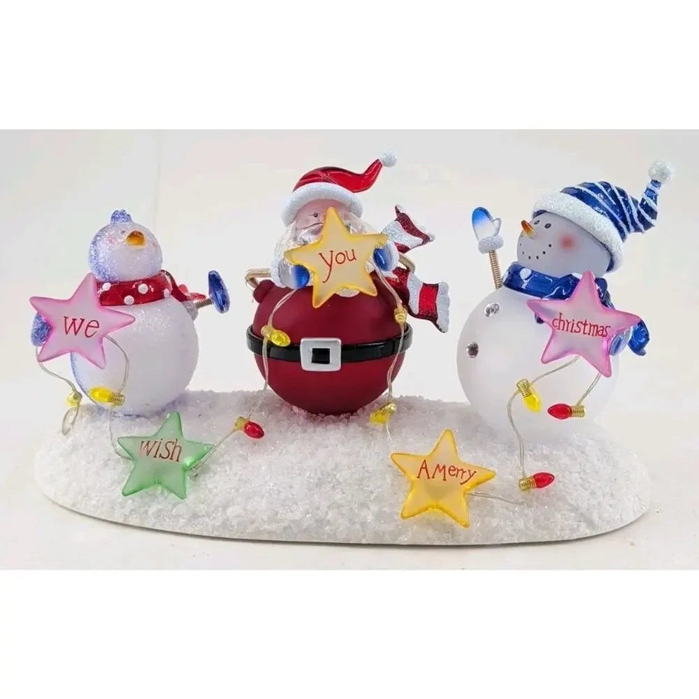 Home Collection Acrylic Lighted Holiday Trio Snowmen & Santa Merry Christmas